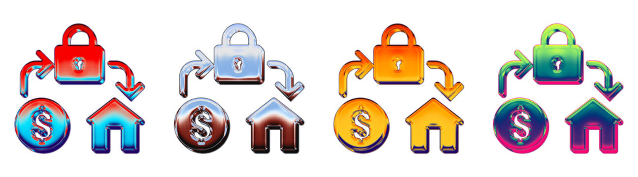 3D rendered gradient icon pack featuring escrow process. Finance banking investment and money management. Modern icon design. Professional icon set illustration.
