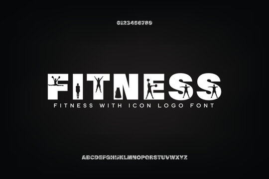Fitness editable text effect, customizable exercise and gym font style. Typography urban style fonts for sport, technology, digital, movie logo design