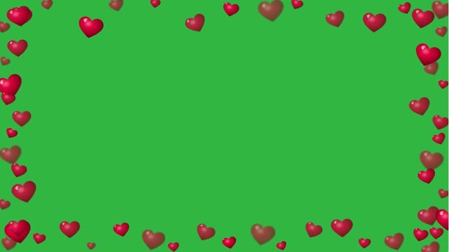 ed Hearts Frame Border Animation On Green Screen Background, Pulsing Romantic Love Heart Overlay For Valentine's Day, Wedding Anniversary, And Relationship Videos