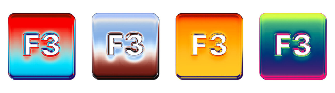 3D icon bundle volumetric style - f3 key. Keyboard keys icon collection and design. High quality render design. Professional icon set illustration. Vibrant colors and soft shadows.