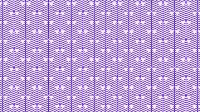 Seamless geometric pattern with purple triangular shapes and diagonal lines on a light purple background
