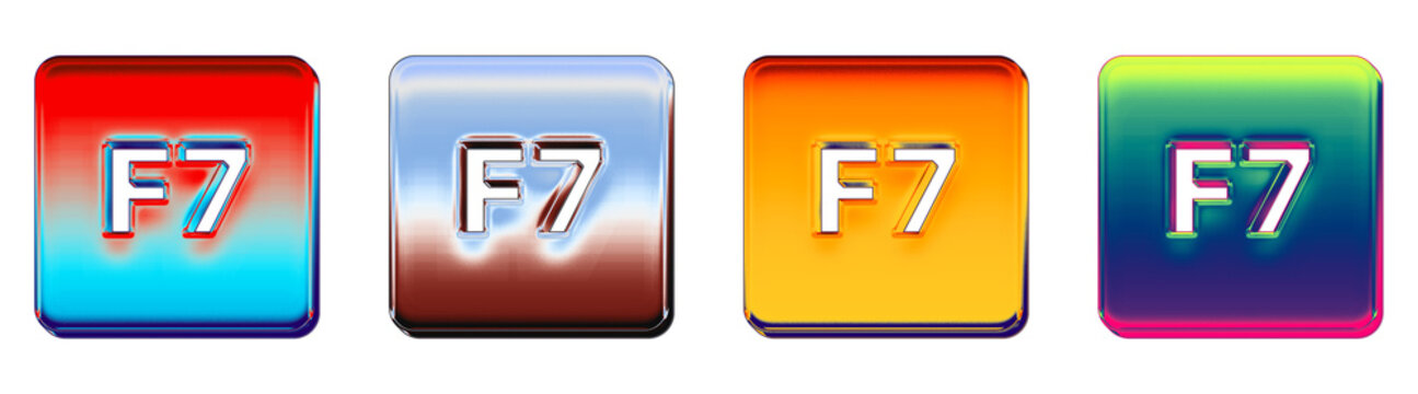 3D rendered hologram icon pack featuring f7 key. Keyboard keys icon collection and design. Modern icon design. Stylized vector icon collection. Professional icon set illustration.