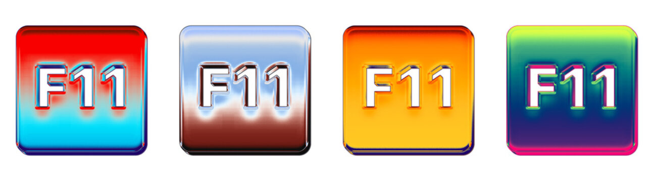 3D rendered crystal icon pack featuring f11 key. Keyboard keys icon collection and design. Modern icon design. Stylized vector icon collection. Vibrant colors and soft shadows.