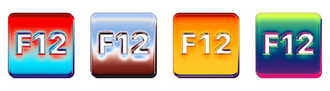 3D hologram icon set - f12 key. Keyboard keys icon collection and design. 3D illustration on transparent background. Premium quality render design. Vibrant colors and soft shadows.