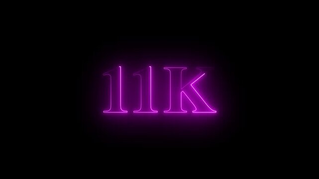 Neon 11K ultra HD violet color  text icon on black background.  11k followers, likes, subscribers.