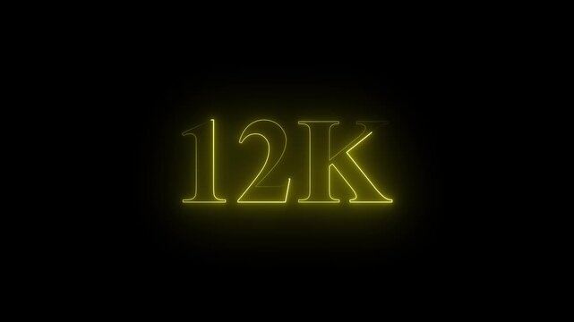 Neon 12K ultra HD yellow color  text icon on black background.  12k followers, likes, subscribers.