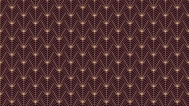 Art deco style seamless pattern with golden fan shapes on a dark background