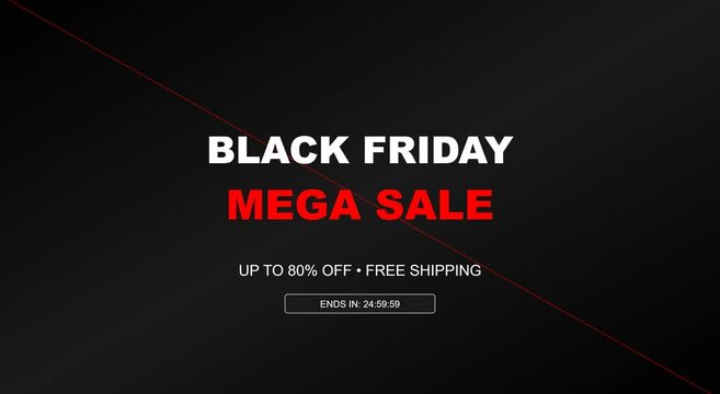 Black friday mega sale countdown timer with 80 percent off animation