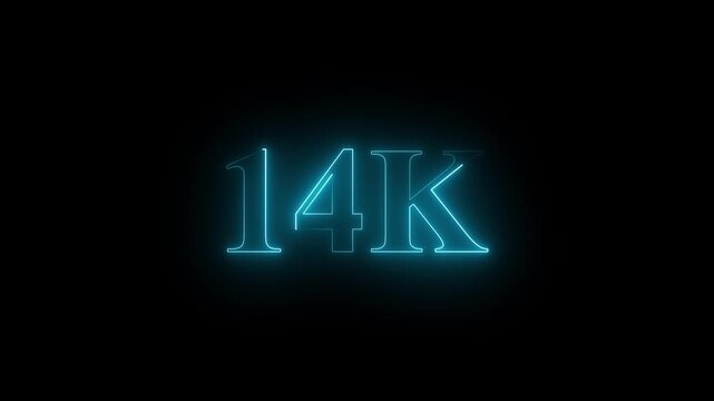 Neon 14K ultra HD navy blue color  text icon on black background.  14k followers, likes, subscribers.