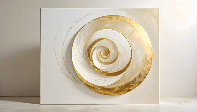 Minimalist graphic illustration of a blank canvas with Golden Ratio spiral overlaid in thin gold lines architectural aesthetic generative AI