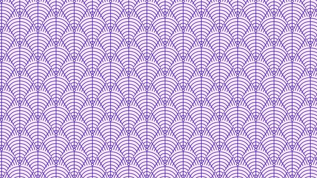 Seamless pattern with purple fanshaped geometric lines on a light background