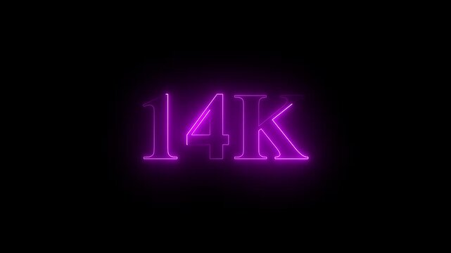 Neon 14K ultra HD violet color  text icon on black background.  14k followers, likes, subscribers.