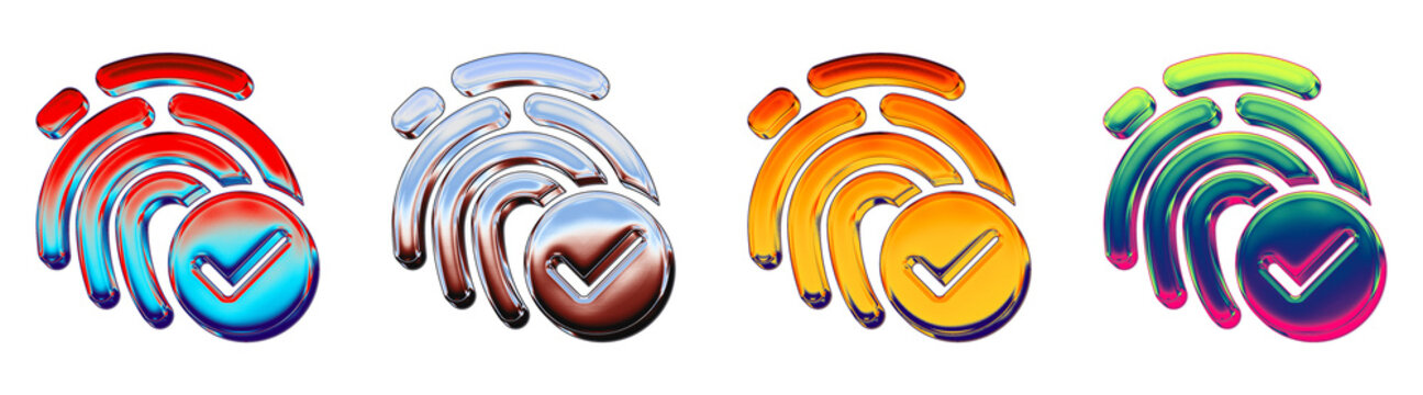 Modern 3D glossy icon collection - fingerprint accepted. System recognition icon collection and design. Premium rendered design. Modern minimal illustration style.