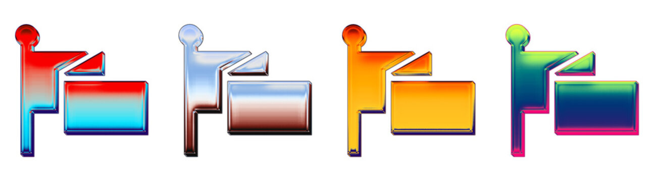 Isolated 3D glossy flag banner flagpole f 2 icons with yellow orange gradient. Flag icon collection and design. Render illustration. High resolution 3D artwork.