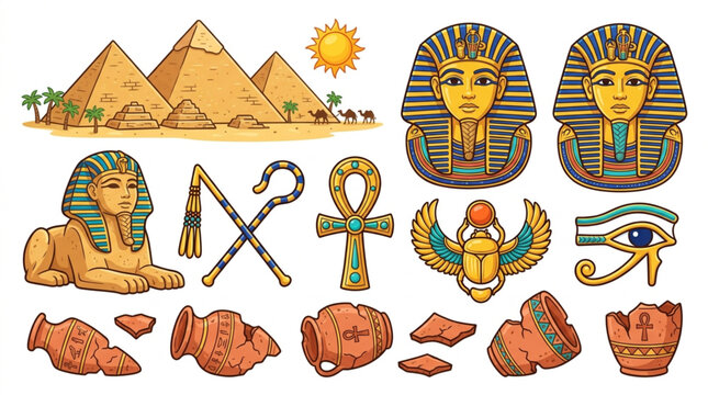 Ancient Egyptian Symbols and Landmarks Collection.