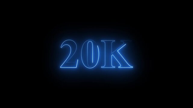 Neon 20K ultra HD blue color  text icon on black background.  20k followers, likes, subscribers.