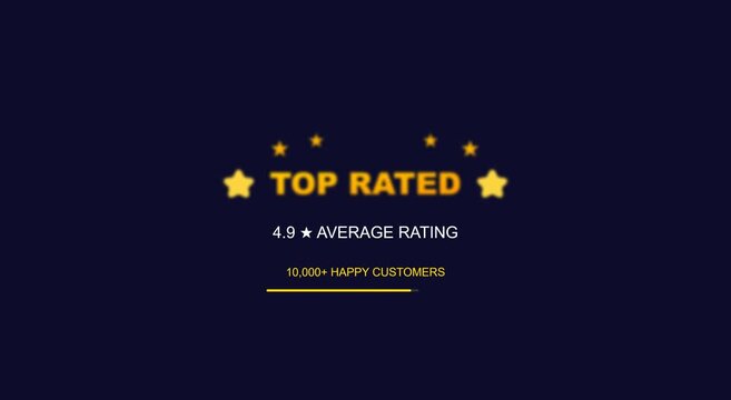 Customer review badge animation with five star gold rating animation