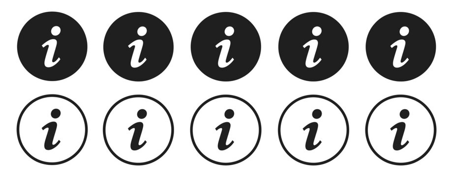 Information info signs flat style icon set representing help guidance communication symbols isolated info pictograms for signage instruction support system