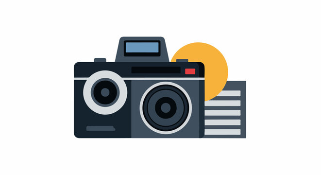 Retro camera with a sun and document icon
