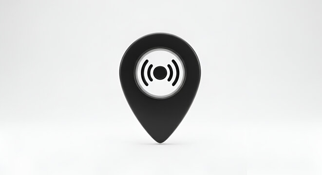 Black Location Pin Icon with Wi-Fi Signal Symbol Inside.