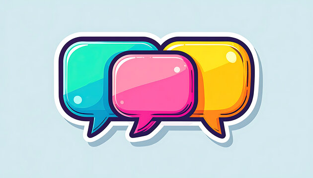 Colorful pixel art speech bubbles representing conversation, communication, and discussion, digital illustration