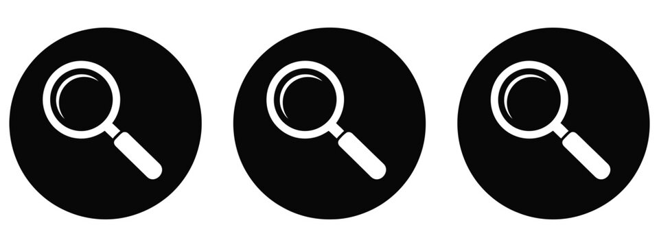 Magnifying glass icon premium round button set vector collection trendy designs representing search zoom exploration discovery apps websites user interface modern