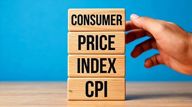 Wooden blocks stacked with consumer price index text for creative digital media and visual arts