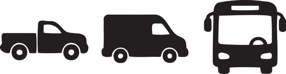 Black silhouettes of pickup truck, van, and bus © Mst. Taslima Akhter