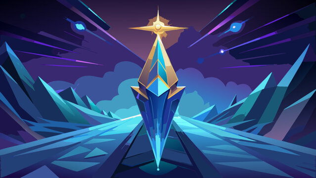 A stylized illustration of a star in the middle of a mountain