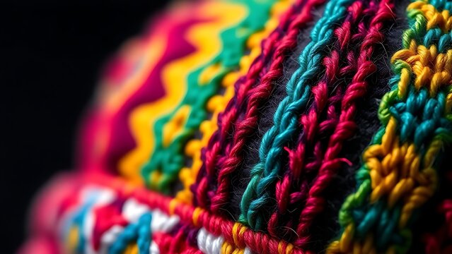deontology. Colorful traditional Andean knitted hat with intricate geometric patterns. event programs, museum guides, designed for cultural heritage projects and event programs, preserves heritage.