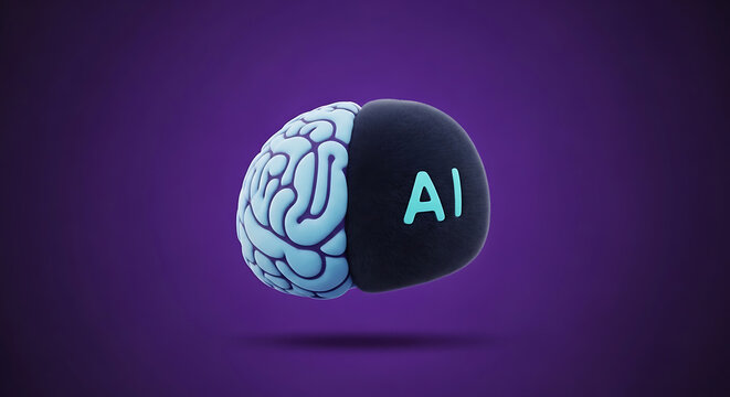 Modern human brain model with artificial intelligence text on side representing futuristic digital innovation technology progress and neural network design.