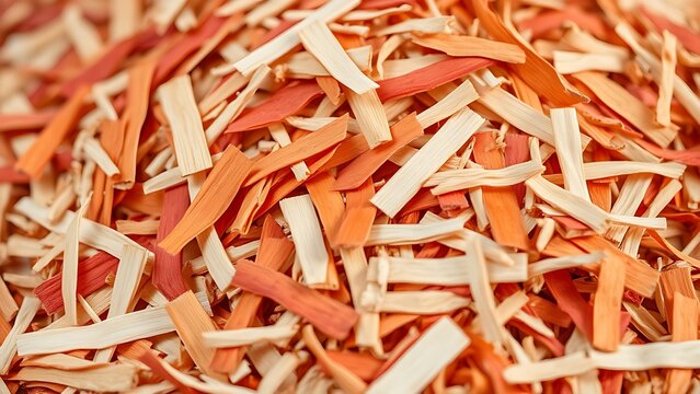 padauk. Pile of vibrant orange-red padauk wood shavings contrasted with pale shavings. tutorial guides, club newsletters, designed for tourism and weekend activity guides, used by creative directors.