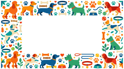 Naklejka premium Colorful Pet Dog Pattern Frame with Central Copy Space