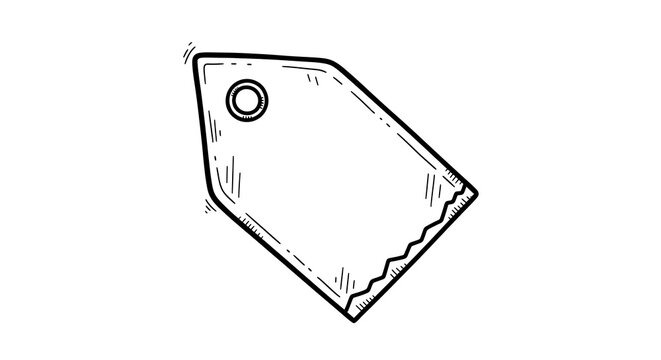 Blank retail tag hand drawn illustration simple line sketch isolated on white background for pricing or marketing label design with classic aesthetic vibe.
