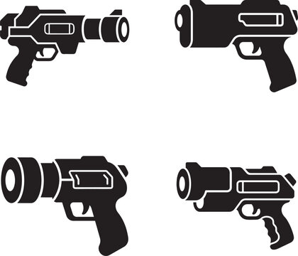 Set of four futuristic scifi laser gun or blaster pistol icons