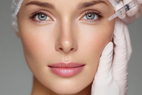 Professional beauty treatment: close-up of a woman receiving a facial injection to enhance her features and maintain youthful skin appearance. Generative AI