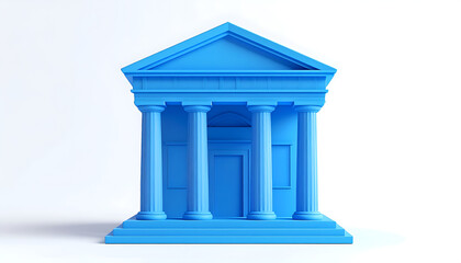 Fototapeta premium Minimalist Blue Bank Building Facade with Columns.