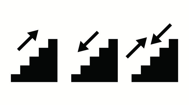 Three staircase icons with arrows indicating upward and downward movement