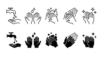 Hand washing steps icons set: cleanliness and hygiene with washing hands © UniQue DEsigN