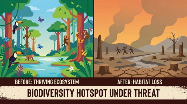 Biodiversity hotspot before and after habitat loss in stark environmental contrast