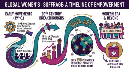 Obraz premium History of women's suffrage worldwide infographic with timeline and key moments