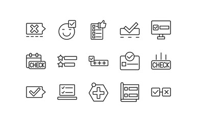 Obraz premium Checkmark line icon set. Checklist, verified, confirm, agree, success, verification, wrong, UI thin vector icon pack.