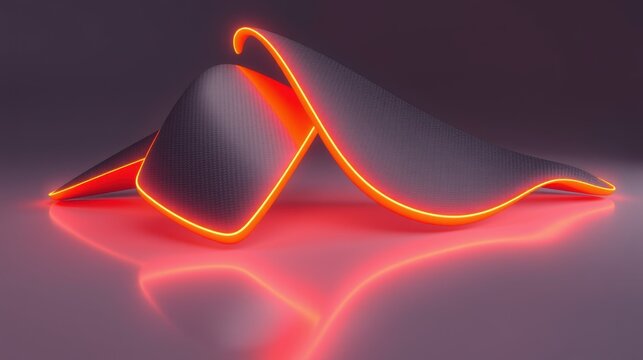 Sleek mousepad glows with vibrant orange neon outline. Reflective surface creates dramatic visual effect. Modern design, dark background.