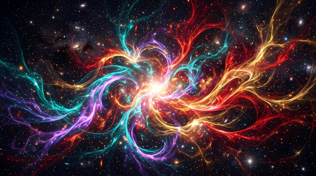 Colorful abstract fractal energy explosion in deep space