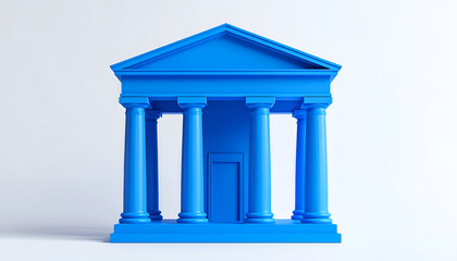 Obraz premium Minimalist Blue Bank Building Facade with Columns.