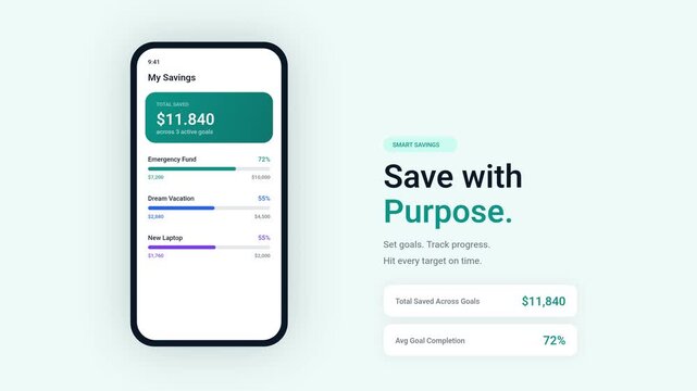 Mobile Savings Goal Tracker App UI Motion Animation