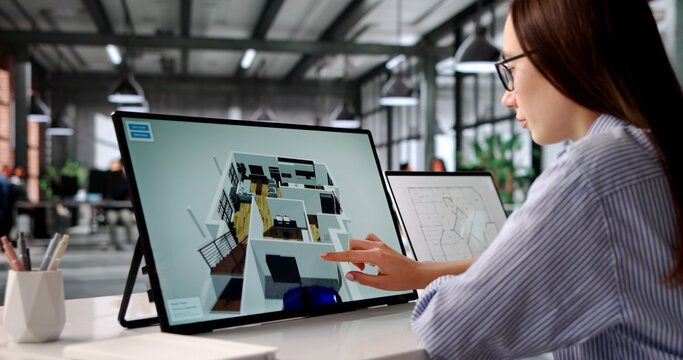 Young Woman Uses Computer Software