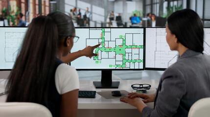 Fire Safety Manager Reviews Evacuation Plan © Andrey Popov