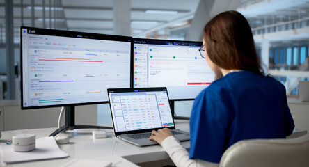 Plakat Woman Using Hospital Software On Laptop