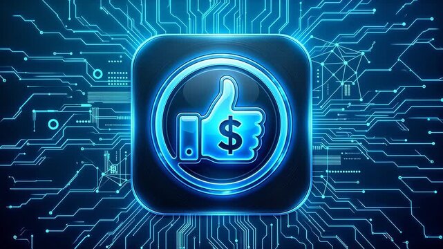 Digital icon with thumbs up and dollar sign for immersive visual experiences and creative projects